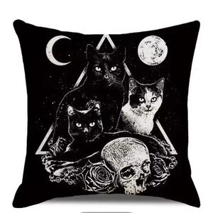 Witchy Gothic Occult Moon Cat & Skull Pillowcase Set 🧙‍♀️